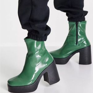 Topshop Billie platform sock boot in green
